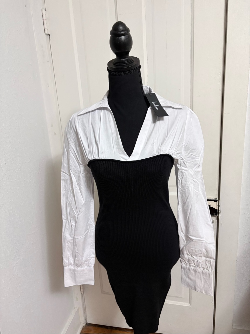 Lulu's Black and White Layered Long Sleeve Dress